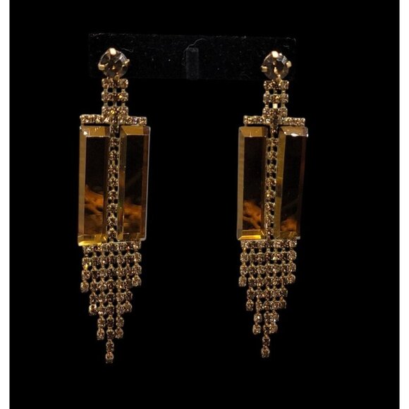 Matte Dangling Tassel Chandelier Earrings Runway Geometric Design Vtg Gold-Tone - Picture 10 of 16